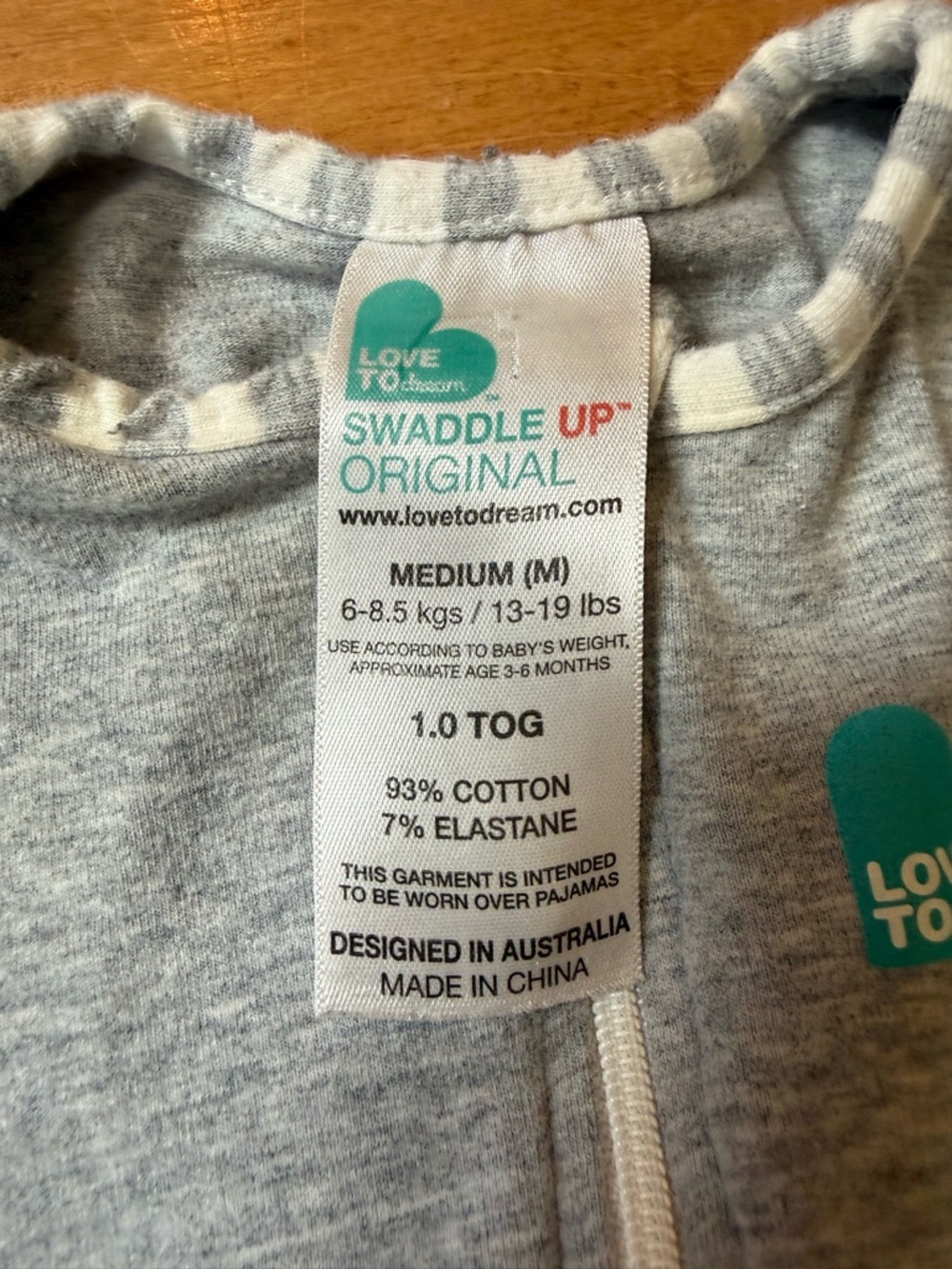 Love to dream Grey Infant Swaddle Sleep Sack with Stripe Trim - Picture 2 of 2